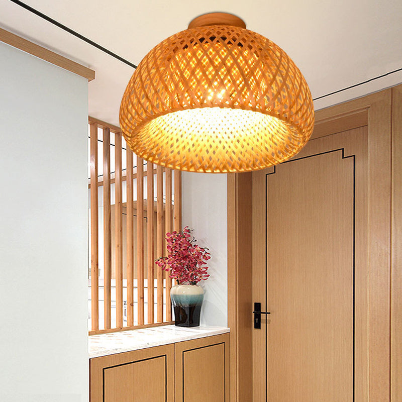 Contemporary Dome Shape Ceiling Light with Bamboo Shade for Living Room