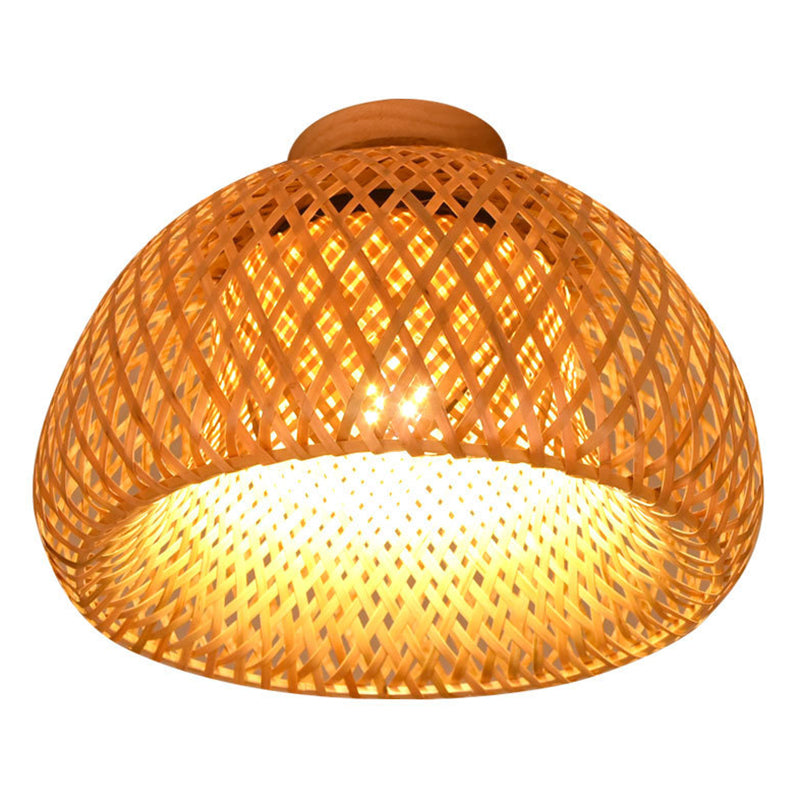 Contemporary Dome Shape Ceiling Light with Bamboo Shade for Living Room