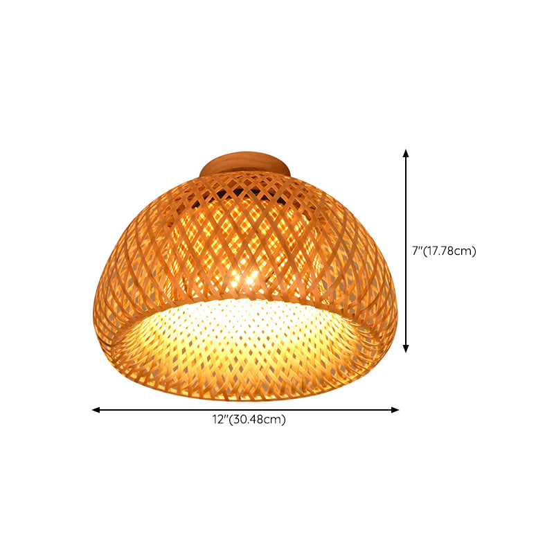 Contemporary Dome Shape Ceiling Light with Bamboo Shade for Living Room