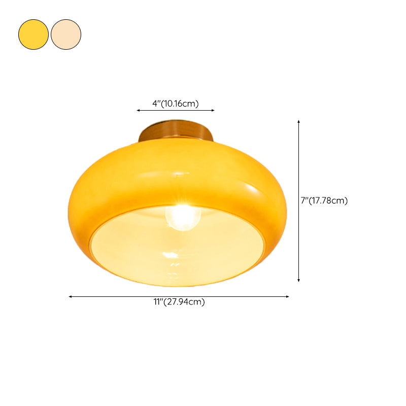 Drum Shape Glass Flush Light Modern Style 1 Light Flush Mount Ceiling Lights