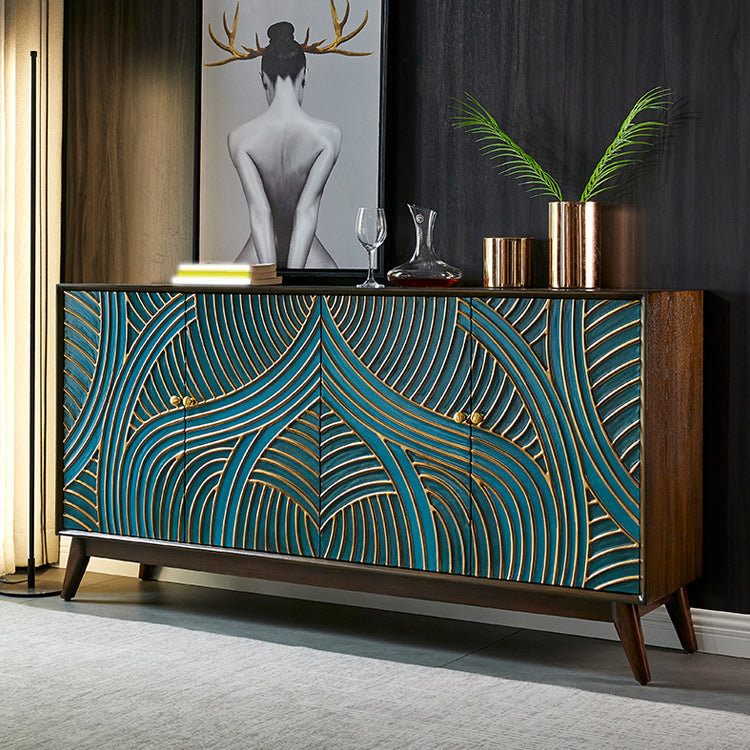 Glam Style Adjustable Shelving Credenza Solid Wood Buffet Sideboard with Doors