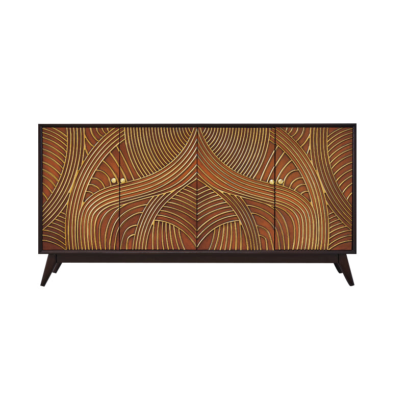 Glam Style Adjustable Shelving Credenza Solid Wood Buffet Sideboard with Doors