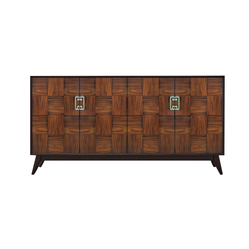 Glam Style Adjustable Shelving Credenza Solid Wood Buffet Sideboard with Doors