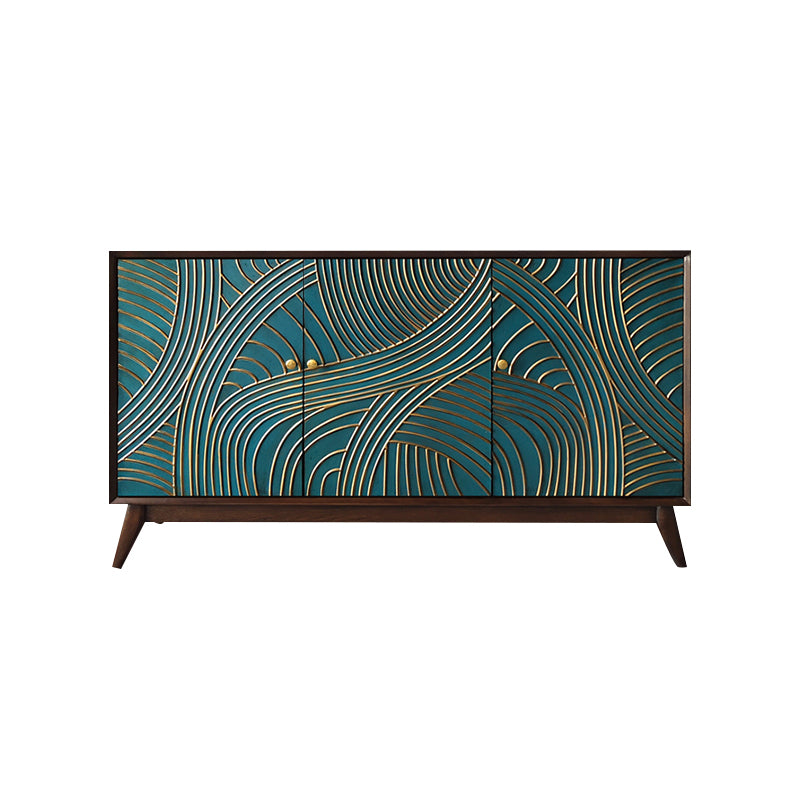 Glam Style Adjustable Shelving Credenza Solid Wood Buffet Sideboard with Doors