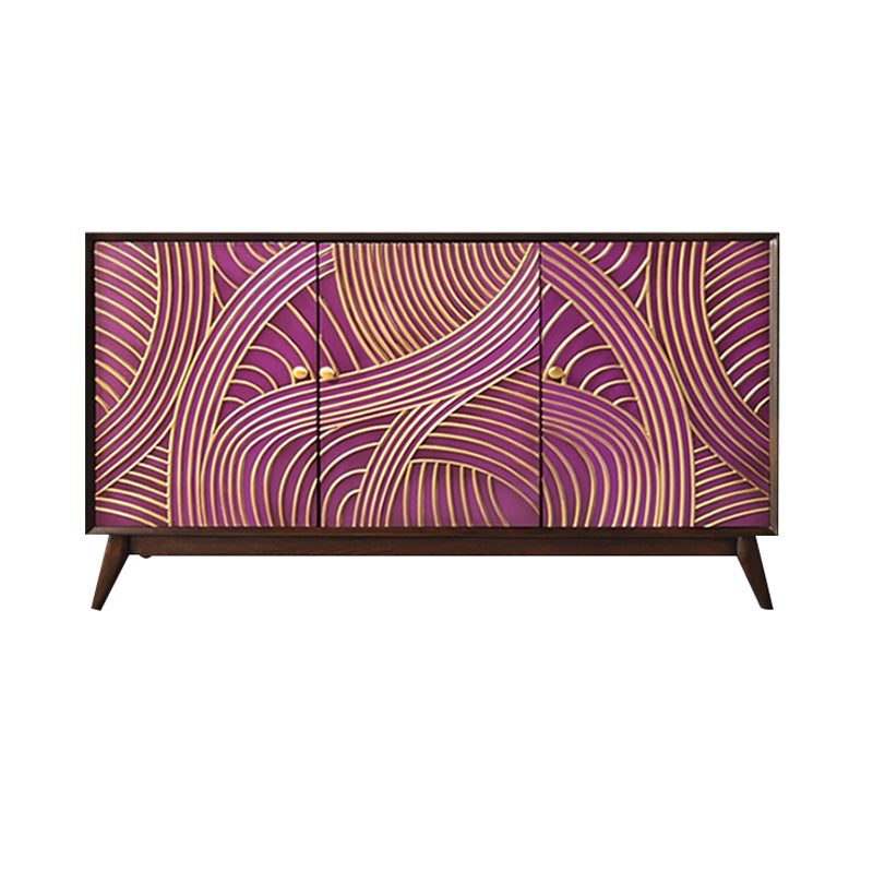 Glam Style Adjustable Shelving Credenza Solid Wood Buffet Sideboard with Doors