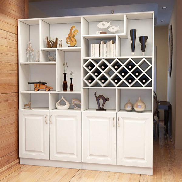 White Manufactured Wood Kitchen Wine Holder with Storage Cabinet