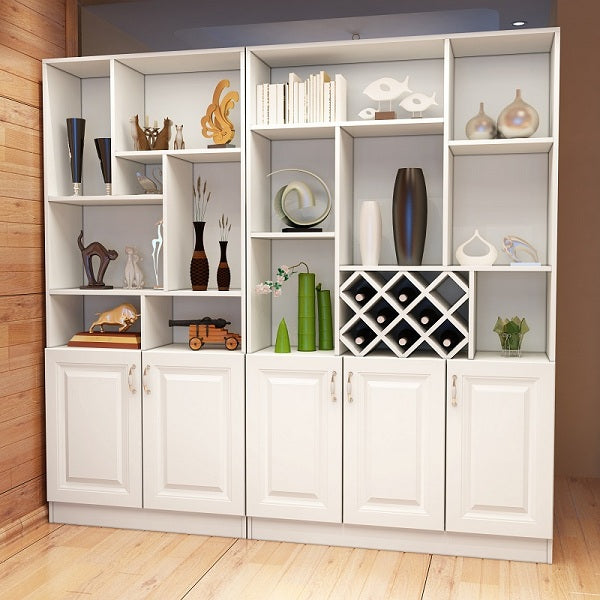 White Manufactured Wood Kitchen Wine Holder with Storage Cabinet