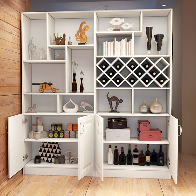 White Manufactured Wood Kitchen Wine Holder with Storage Cabinet