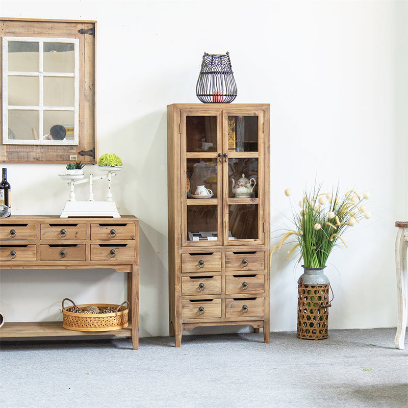 Traditional Solid Wood Display Cabinet in Nature for Living Room