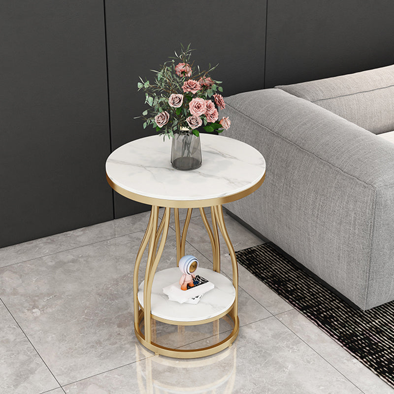 19.7" Wide Metal Frame Side Table with Shelf Round Sofa Side Accent Table