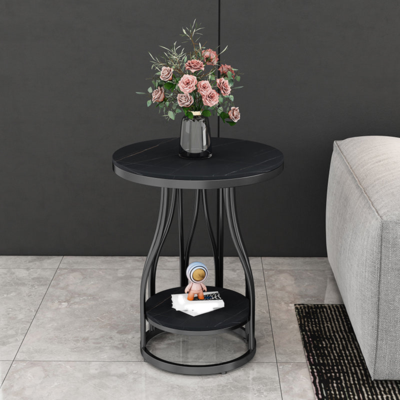 19.7" Wide Metal Frame Side Table with Shelf Round Sofa Side Accent Table