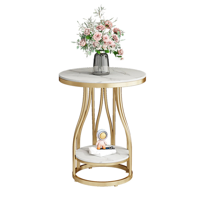 19.7" Wide Metal Frame Side Table with Shelf Round Sofa Side Accent Table