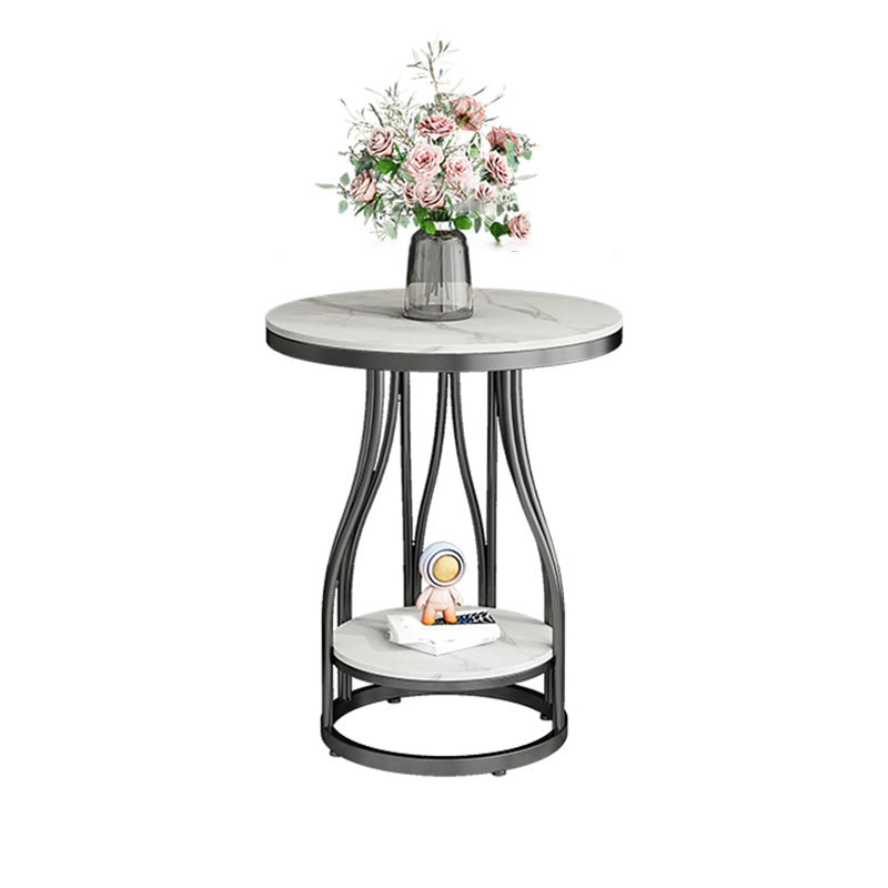 19.7" Wide Metal Frame Side Table with Shelf Round Sofa Side Accent Table