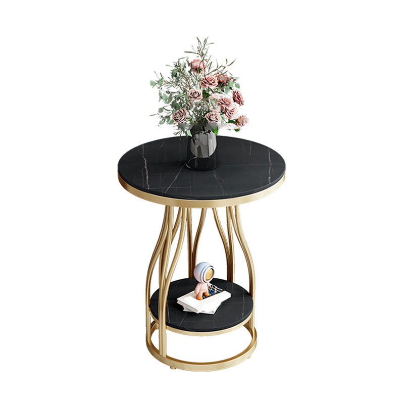 19.7" Wide Metal Frame Side Table with Shelf Round Sofa Side Accent Table