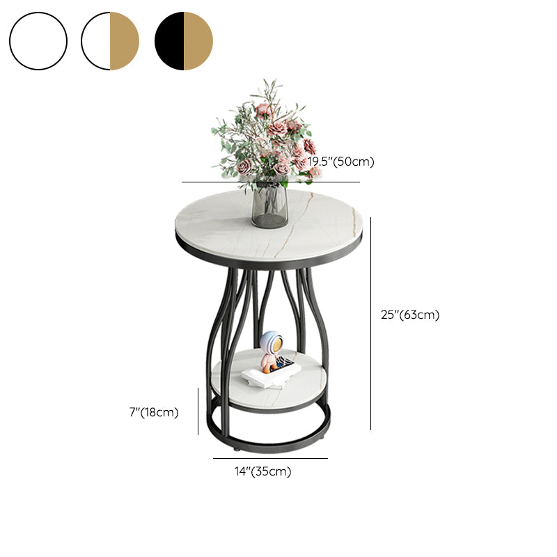 19.7" Wide Metal Frame Side Table with Shelf Round Sofa Side Accent Table