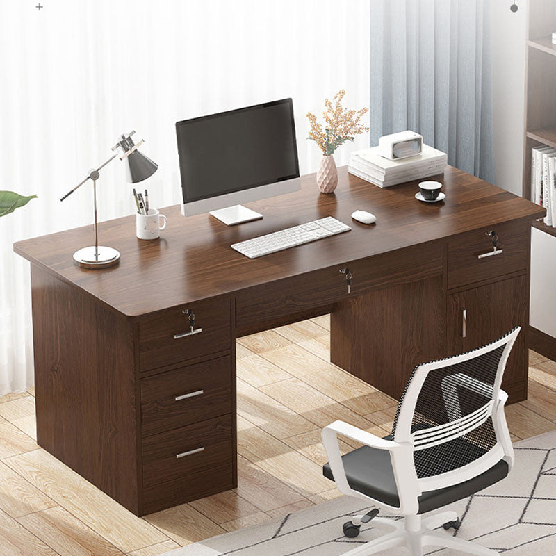 Modern Style Brown Office Desk Wooden Writing Desk with Drawers for Bedroom