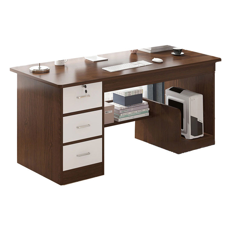 Modern Style Brown Office Desk Wooden Writing Desk with Drawers for Bedroom