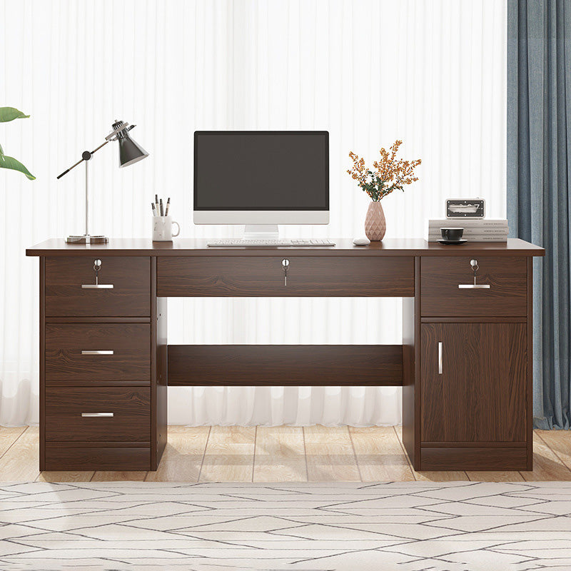 Modern Style Brown Office Desk Wooden Writing Desk with Drawers for Bedroom