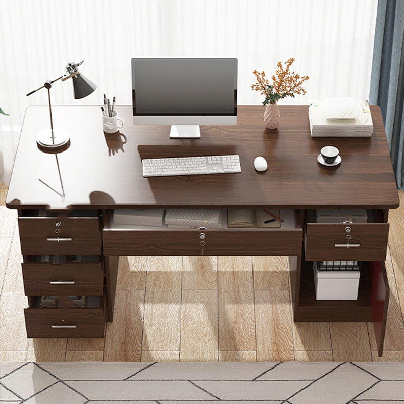 Modern Style Brown Office Desk Wooden Writing Desk with Drawers for Bedroom