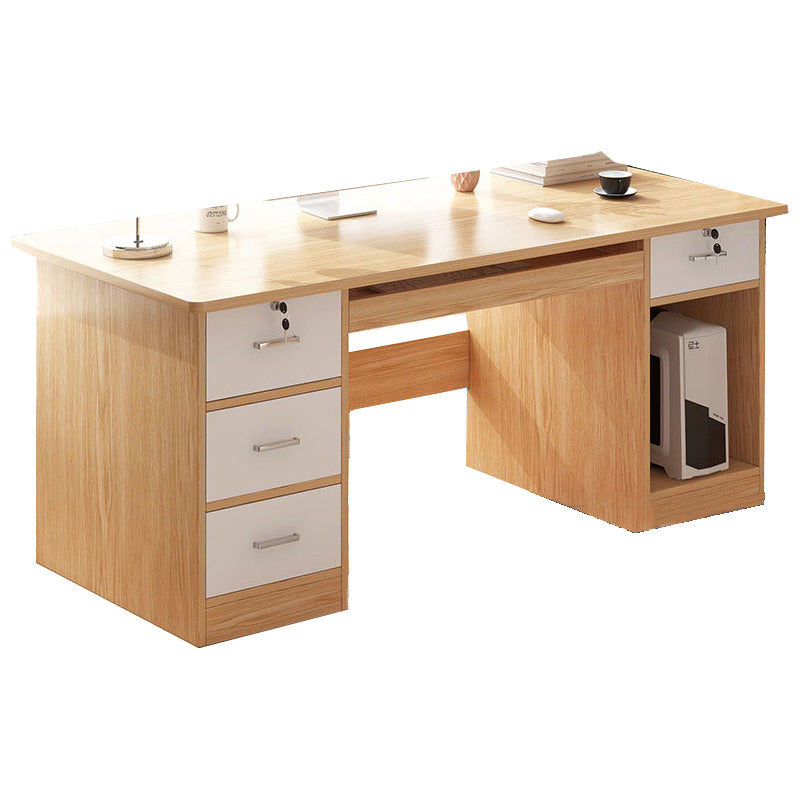 Modern Style Brown Office Desk Wooden Writing Desk with Drawers for Bedroom