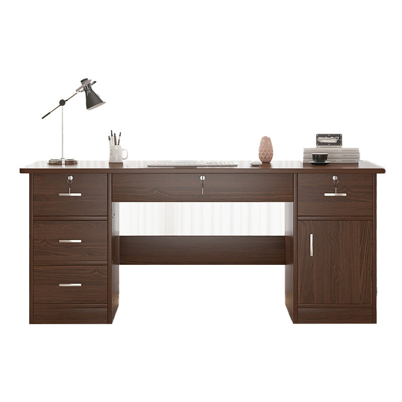 Modern Style Brown Office Desk Wooden Writing Desk with Drawers for Bedroom