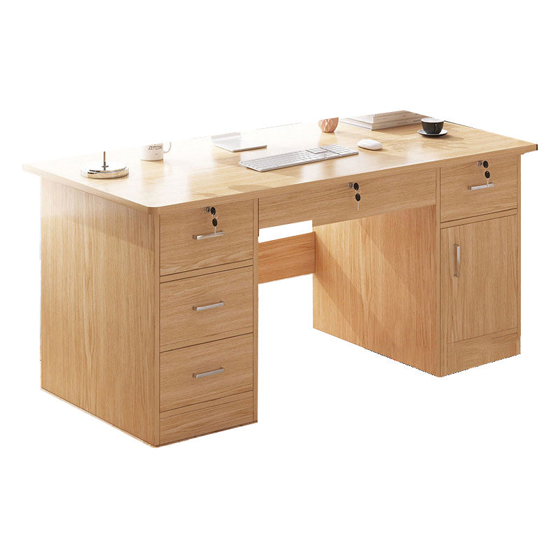 Modern Style Brown Office Desk Wooden Writing Desk with Drawers for Bedroom