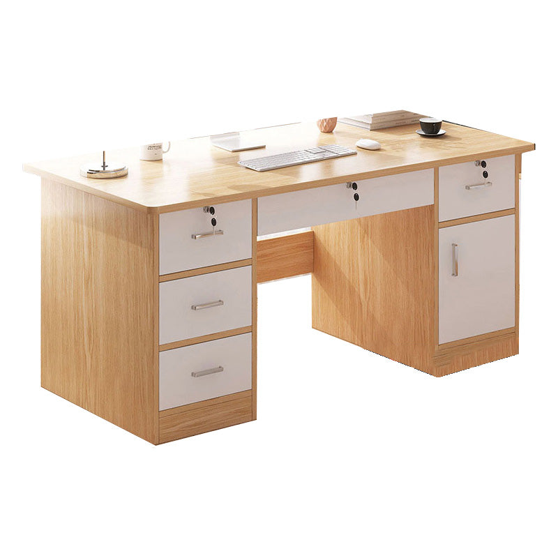 Modern Style Brown Office Desk Wooden Writing Desk with Drawers for Bedroom