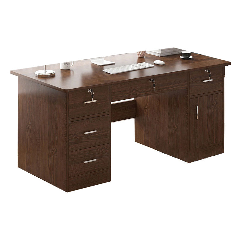 Modern Style Brown Office Desk Wooden Writing Desk with Drawers for Bedroom