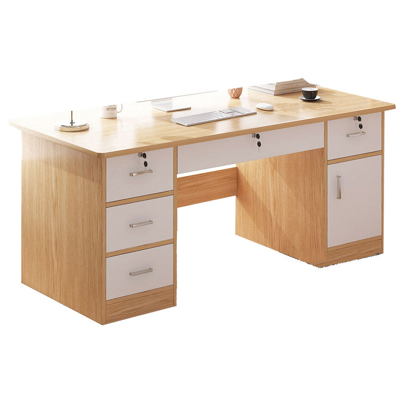 Modern Style Brown Office Desk Wooden Writing Desk with Drawers for Bedroom