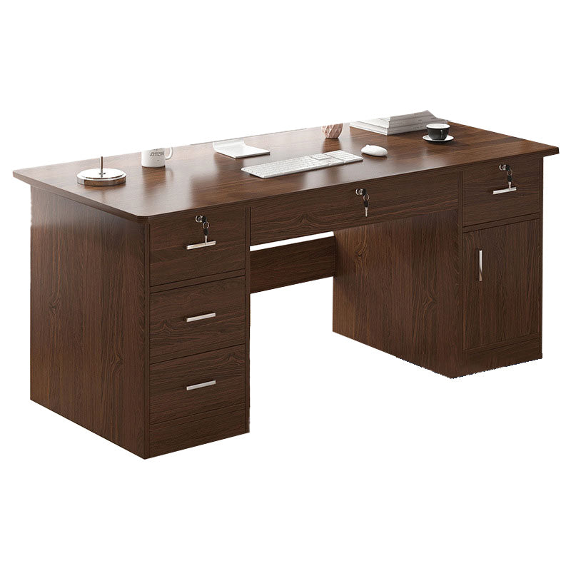 Modern Style Brown Office Desk Wooden Writing Desk with Drawers for Bedroom