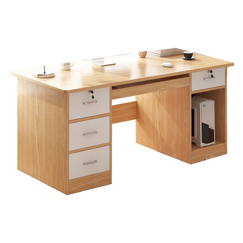 Modern Style Brown Office Desk Wooden Writing Desk with Drawers for Bedroom