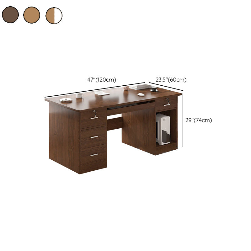 Modern Style Brown Office Desk Wooden Writing Desk with Drawers for Bedroom