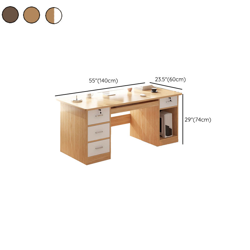 Modern Style Brown Office Desk Wooden Writing Desk with Drawers for Bedroom