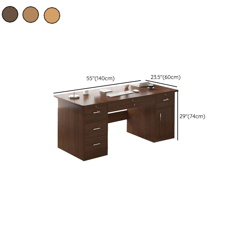 Modern Style Brown Office Desk Wooden Writing Desk with Drawers for Bedroom