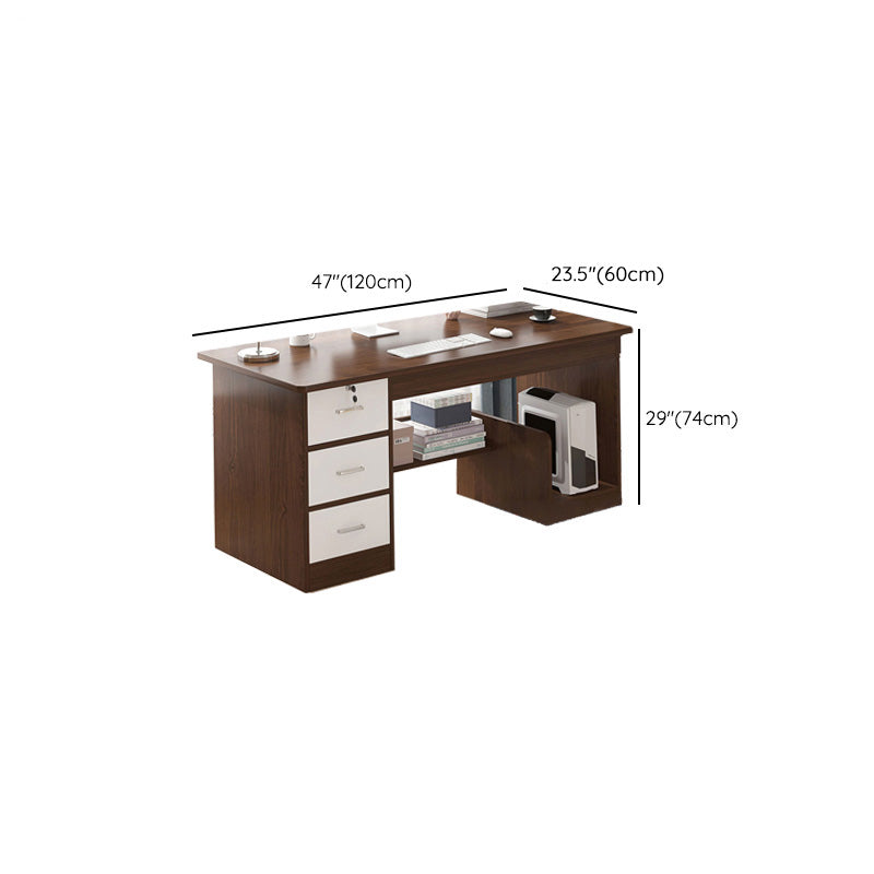 Modern Style Brown Office Desk Wooden Writing Desk with Drawers for Bedroom