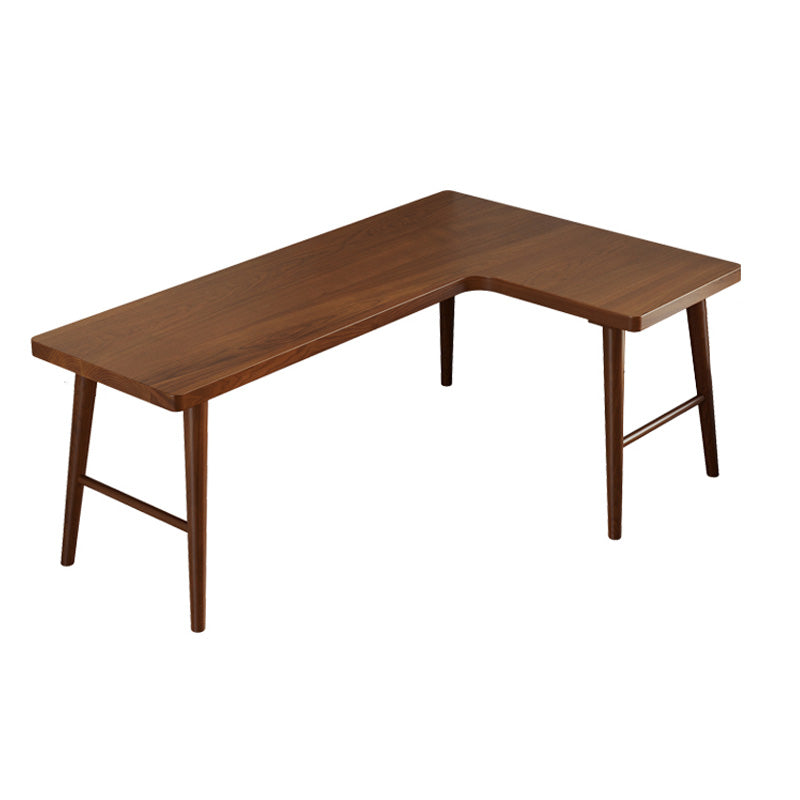 Modern Style Solid Wood Writing Desk L-Shape Office Table in Brown