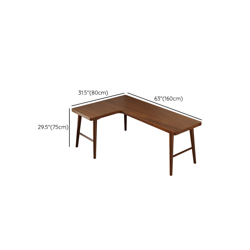 Modern Style Solid Wood Writing Desk L-Shape Office Table in Brown