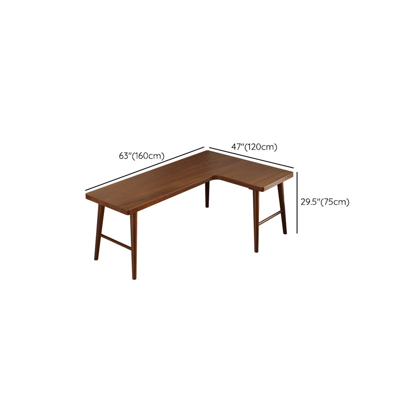 Modern Style Solid Wood Writing Desk L-Shape Office Table in Brown