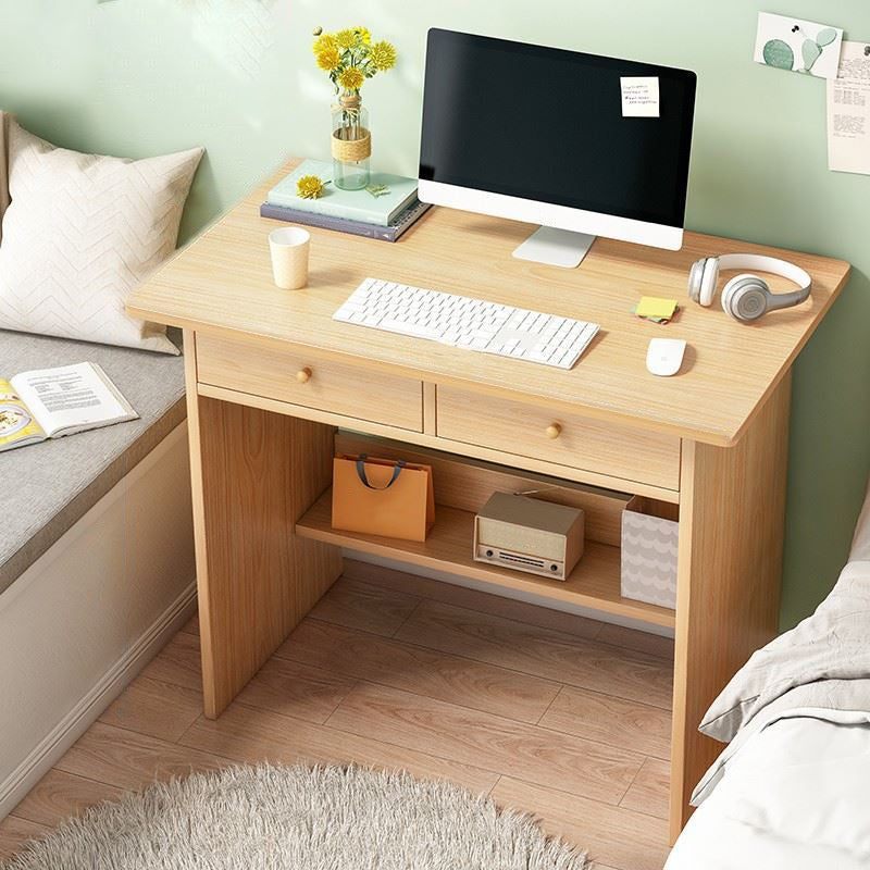 Engineered Wood Writing Desk Contemporary Desk with Storage Shelf and Drawers