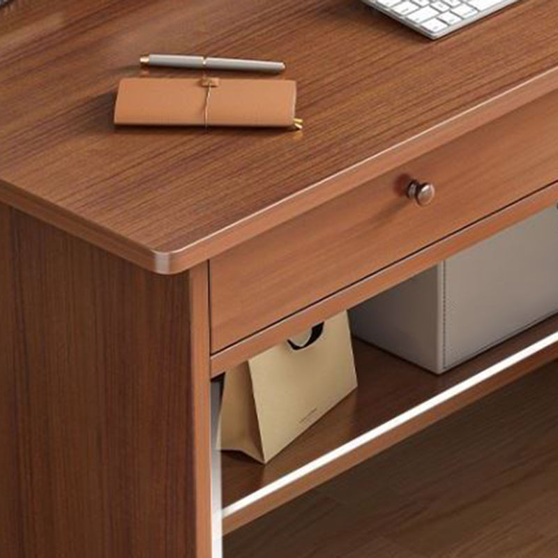 Engineered Wood Writing Desk Contemporary Desk with Storage Shelf and Drawers