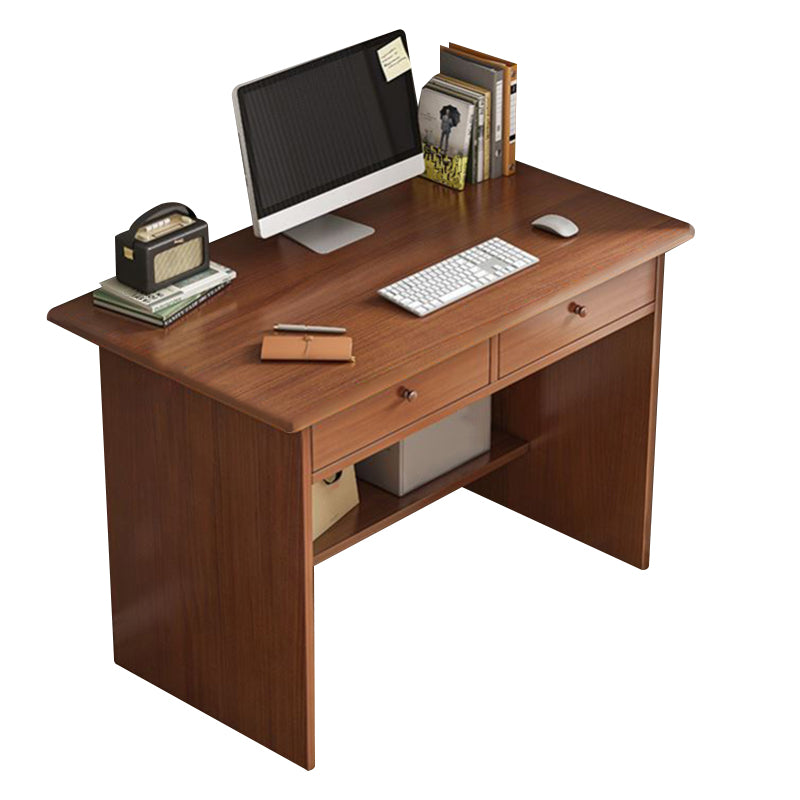 Engineered Wood Writing Desk Contemporary Desk with Storage Shelf and Drawers