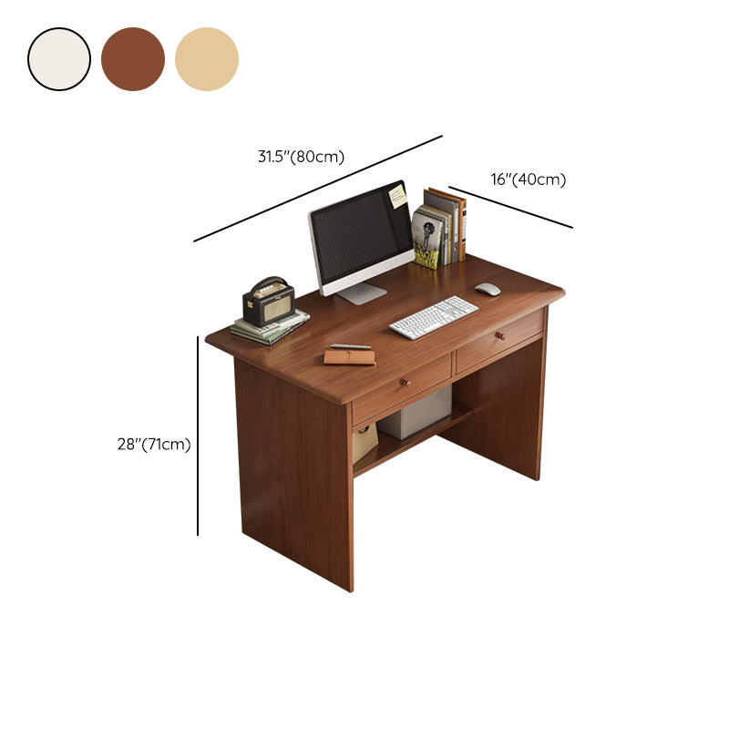 Engineered Wood Writing Desk Contemporary Desk with Storage Shelf and Drawers