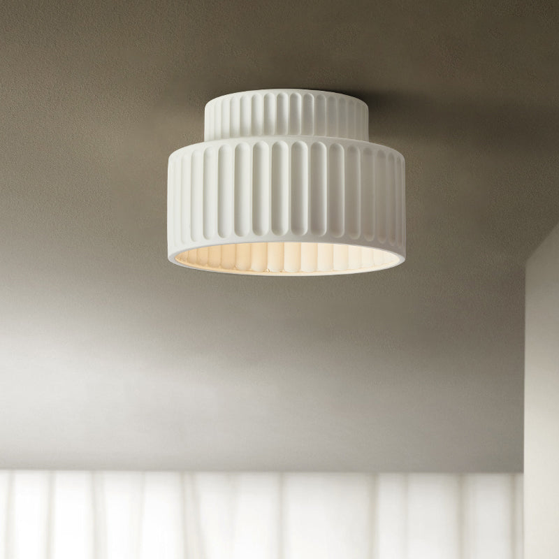 Plastic Contemporary Flush Mount 1 - Light Drum Shape Ceiling Flush