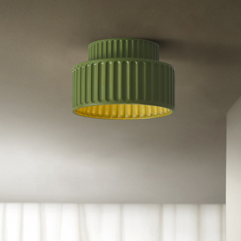 Plastic Contemporary Flush Mount 1 - Light Drum Shape Ceiling Flush