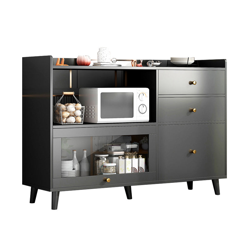 Modern Open Storage Buffet Stand Black Engineered Wood Buffet Sideboard with 3-Drawers