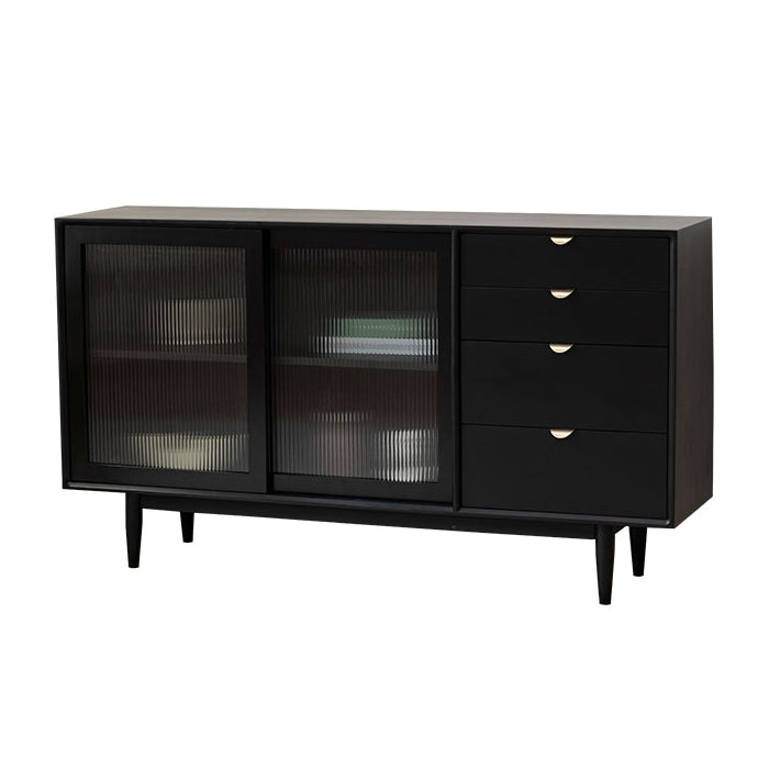 Contemporary Brown Cabinets Doors Sideboard Solid Wood Buffet Table with 4-Drawer