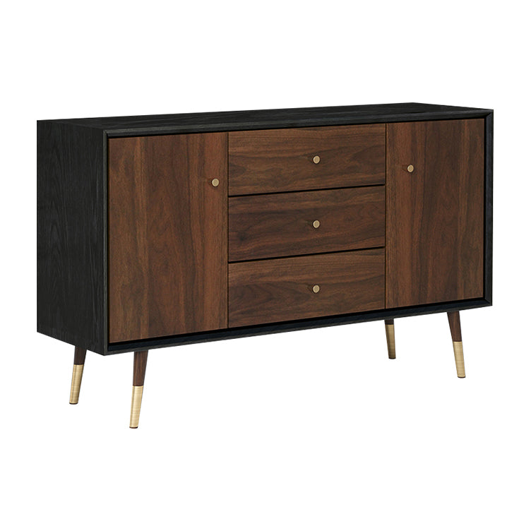 Glam Style Brown Solid Wood Buffet Table Cabinets Storage Side Board with Drawers