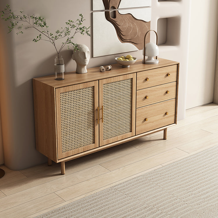 Modern 3-Drawer Sideboard Pine Solid Wood Buffet Stand with 2 Doors