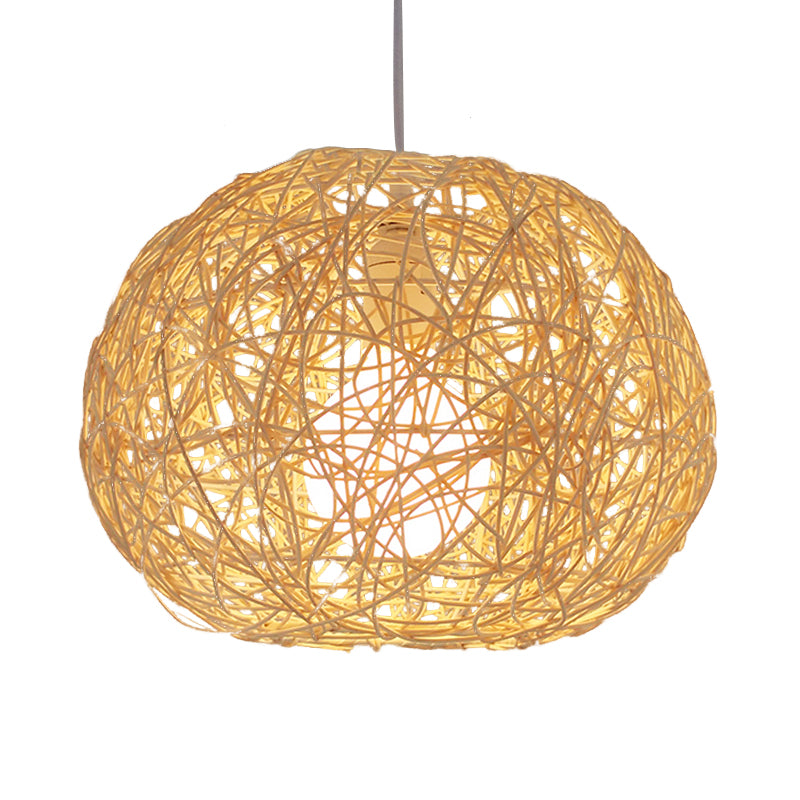 Brown/Ivory Bird‘s Nest Hanging Light Farmhouse Rattan Single Pendant Lamp over Table