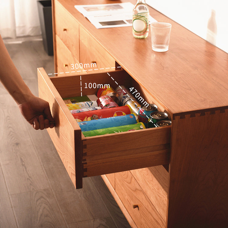 Contemporary Brown Solid Wood Buffet Table Storage Side Board with Drawers